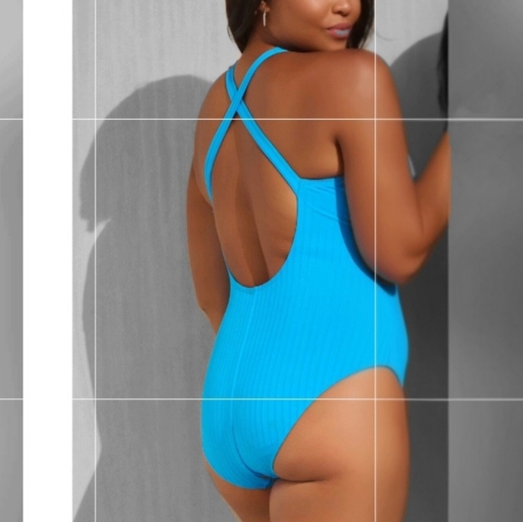 S3 Swim Ribbed One-Piece Swimsuit – Lake Blue (Size L, NWT) - Picture 2 of 7